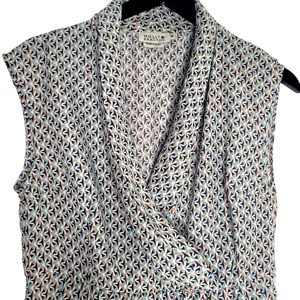 Molly Bracken Sleeveless Dress M Multi Geo Surplice Elastic Waist